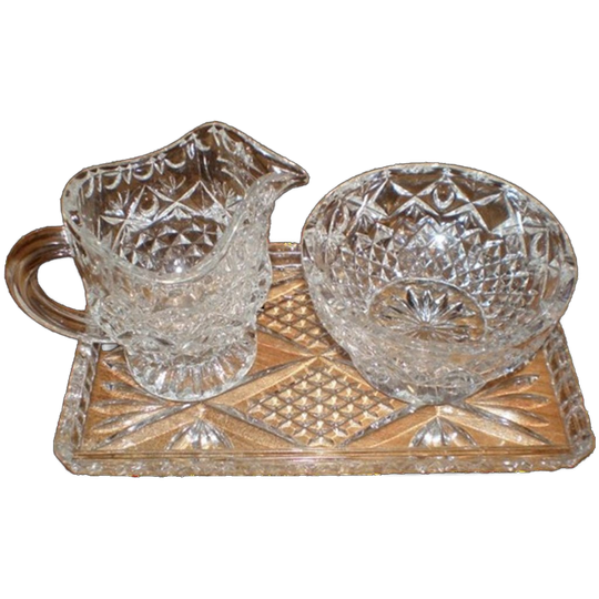 Prachtige Vintage Driedelige Glas Kristallen Roomstel 1