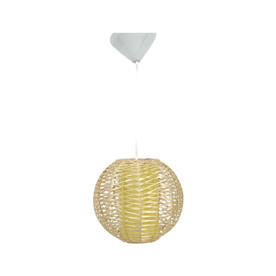 Kleine Bol Hanglamp Met Kunststof Touw En Gele Kap 1