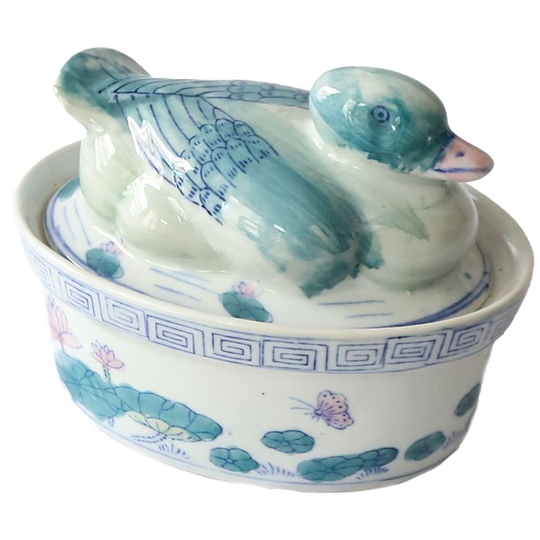 Vintage Schaal/terrine Eend Chinees Porselein, Jaren '70 1