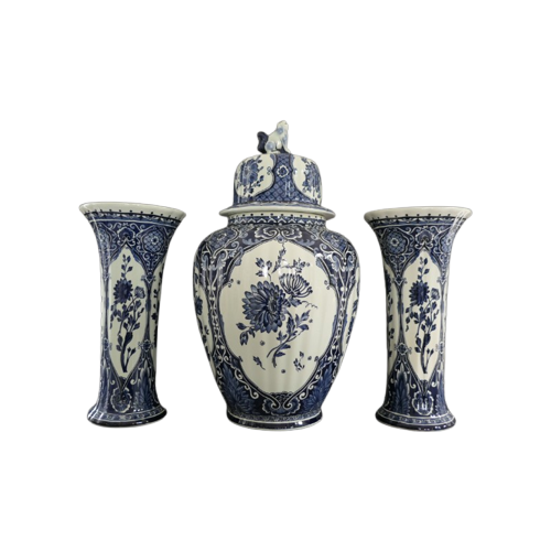 Vintage Royal Sphinx Delfts Blauw Set Vazen By Boch Belgium.