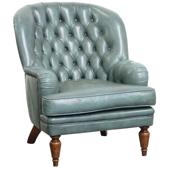 Unieke Blauwe Chesterfield Fauteuil Gemaakt Van Rundleer In Engelse Stijl Met Siernagels 1