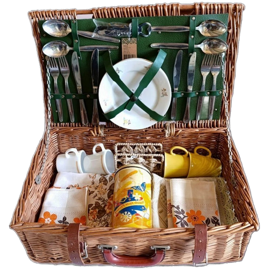 Vintage Picknickmand Van Optima England, Uniek & Duurzaam Gerestyled 1