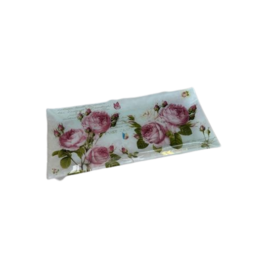 Vintage Glazen Schaal Serveerschaal Met Bloemen Rozen 1
