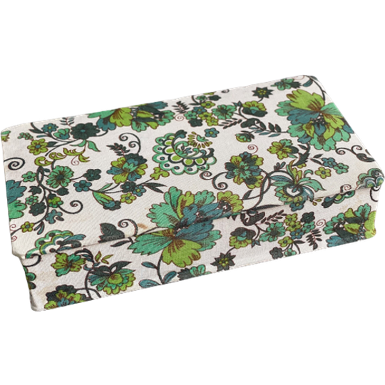 Vintage Rechthoekige Stofdoos, Groene Bloemen 1
