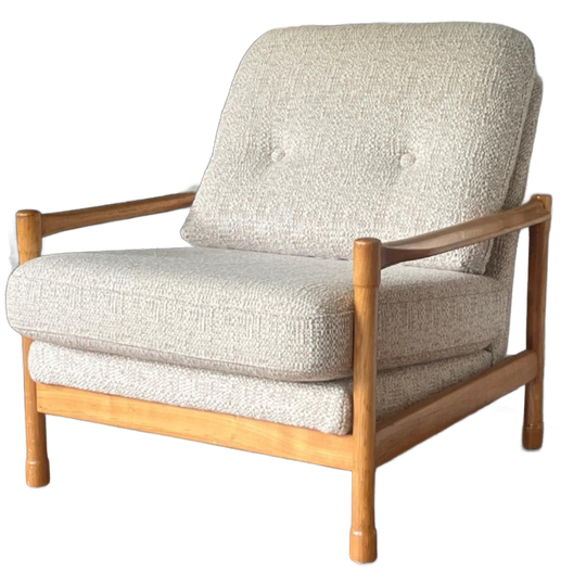 Midcentury Fauteuil - Hout, Bouclé - Scandinavische Stijl 1