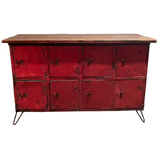 Vintage Industriële Lockerkast/dressoir – Teakhouten Blad 1