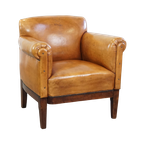 Luxe, Gerestaureerde Antieke Art Deco Schapenleren Fauteuil Met Een Correct Zitcomfort thumbnail 1