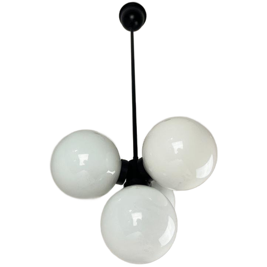 Vintage Space Age Hanglamp Glazen Bollen 'tros' Zwart Metaal 1