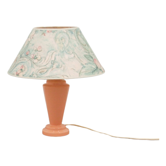 Roze Tafellamp Blauwe Bloemenkap 1