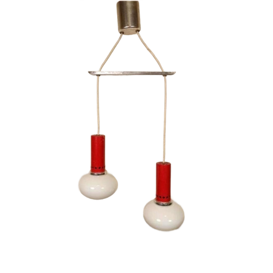 Vintage Cascade Hanglamp Met 2 Glas En Metaal Lampen 1