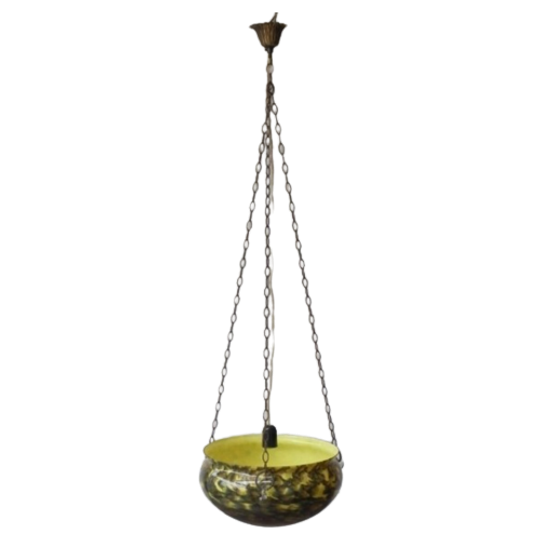 Vintage Hanglamp Met Grote Glazen Schaal Aan Kettingen 1
