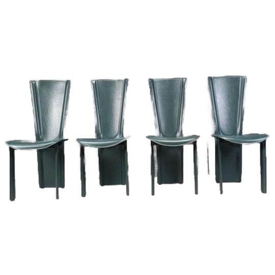 Vintage Green Leather Dining Chairs, 1980s - Set Of 4 1