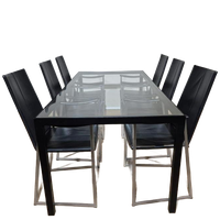 6x Kff Tibed Skid Eetkamerstoelen - Zwart - Leder - Design
