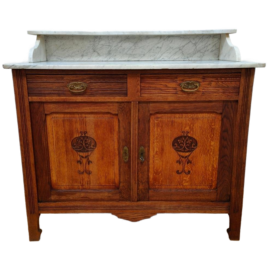 Vintage Antiek Dressoir Commode Ladekast Badkamermeubel Met Marmer Blad 701 1