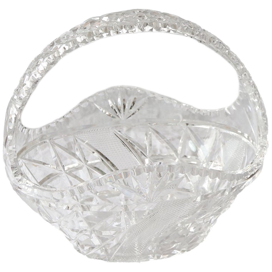 Vintage Grote Kristal Geslepen Glazen Mand, Jaren '50 1