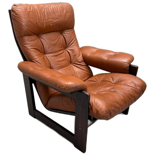 Vintage cognacbruine leren fauteuil - Sven Ellekaer jaren '70 1
