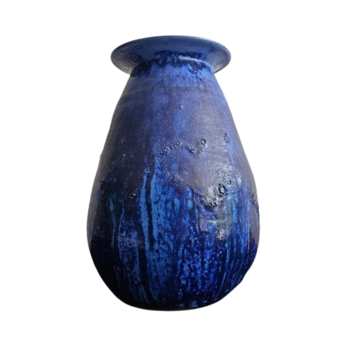 Een Prachtige Vintage Blauwe West-Duitse Fat Lava Vaas.