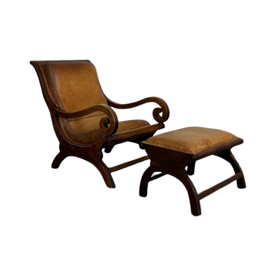 Vintage Colonial Lazy Chair + Ottoman Bruin 1