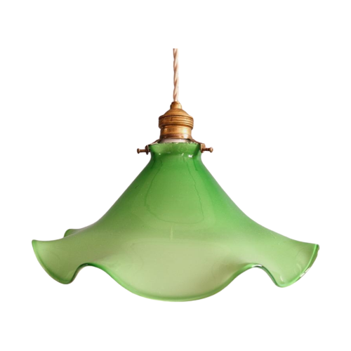 Vintage Hanglamp In Groene Opaline, Jaren 60-70