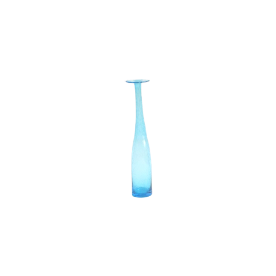 Blue Bubble Glass Bottle Vase 1950s 1960s 1