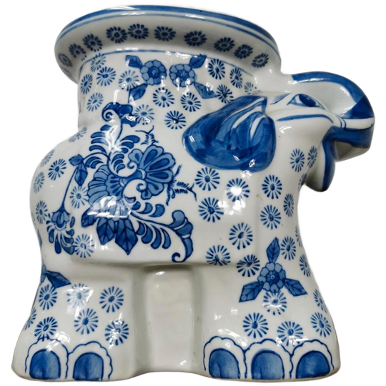 Vintage Delfts Blauw Porselein Plantentafeltje Olifant 1
