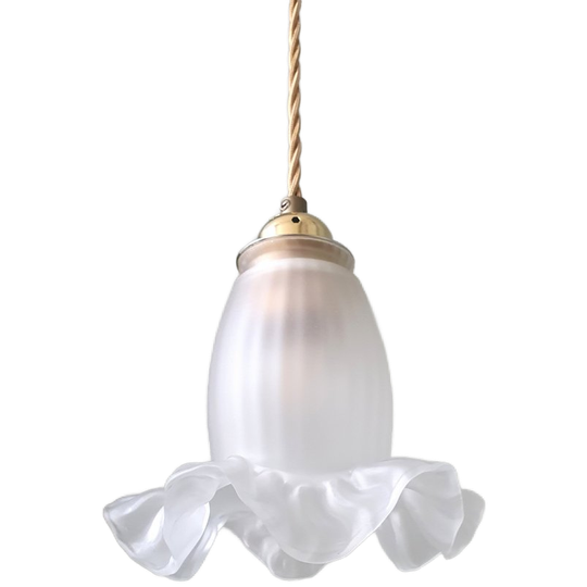 Antieke Glazen Hanglamp. Floraal / Bloemvorm In Frosted Glas 1