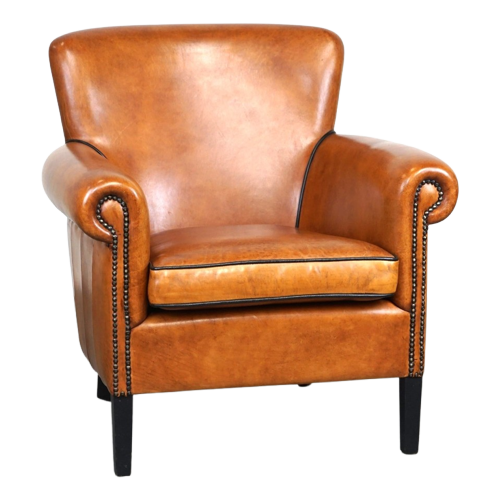 In Zeer Goede Staat Verkerende Schapenleren Armchair/ Fauteuil Met Een Luxe Uitstraling