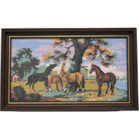 Donkere Houten Lijst Geborduurde Paarden