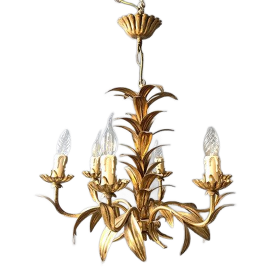 Vintage Gilt Metal Pineapple Leaf Chandelier, 1960s 1