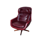 Scandinavian Red/brown Skai Leather Relaxed Armchair, 1969 thumbnail 1