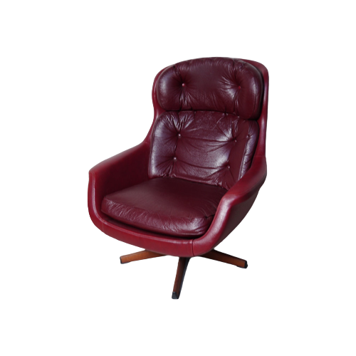 Scandinavian Red/Brown Skai Leather Relaxed Armchair, 1969