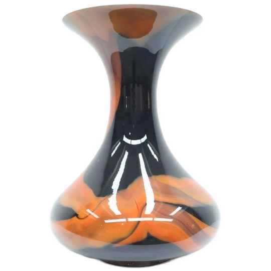 Grote Vintage Vaas Glas Zwart Oranje 1