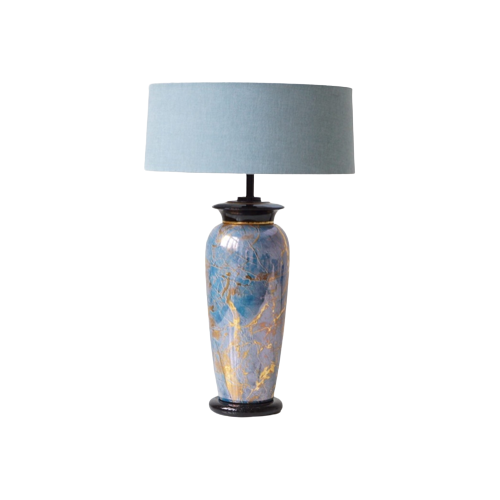 1980'S Ceramic Table Lamp With Blue Shade