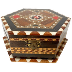 Hexagon Geometrisch Sieradendoosje Hout Parelmoer Inlegwerk Khatam thumbnail 1
