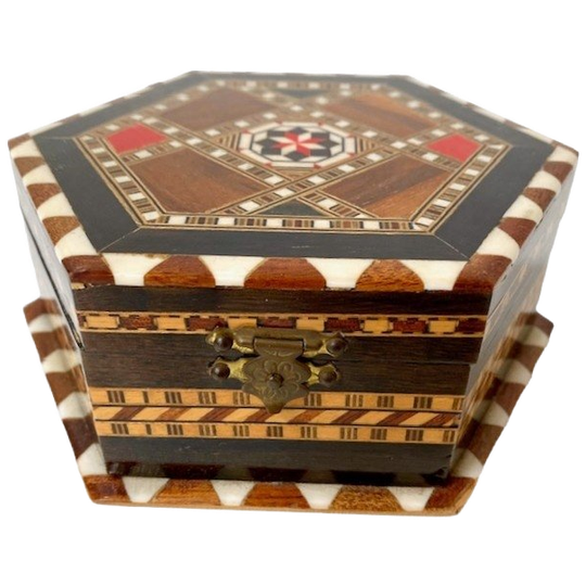 Hexagon Geometrisch Sieradendoosje Hout Parelmoer Inlegwerk Khatam 1