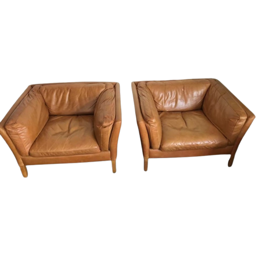 2X Pib Hamar Fauteuil Volnerf Cognackleurig Leer