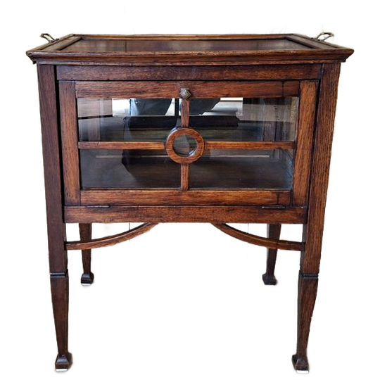 Antiek Eiken Theekastje,wijnvitrine, Wiskeybar, Met Afneembaar Blad Afm. 62x42cm En 75cm Hoog 1