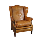 Sprekende Cognac Kleurige Schapenleren Oorfauteuil thumbnail 1