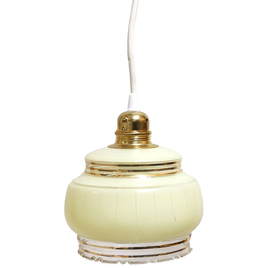 Vintage Hanglamp, Glassoort: Helder Glas Met Gouden Details, Jaren '30/'40 1