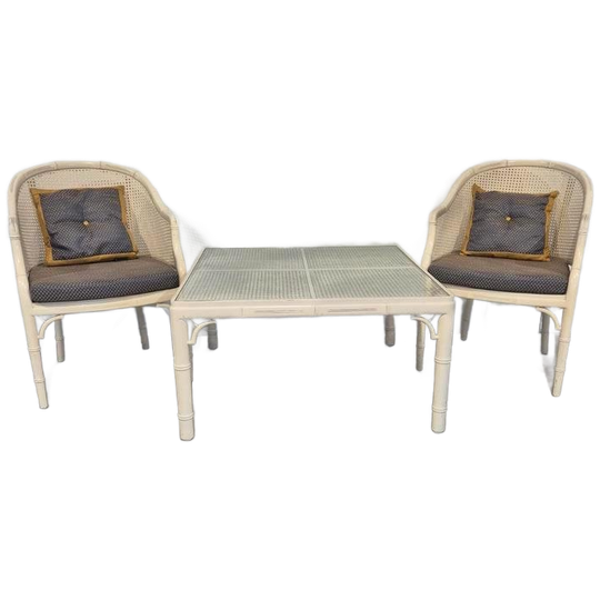 Set Vintage Faux Bamboe Webbing Chippendale Stoelen En Tafel 1