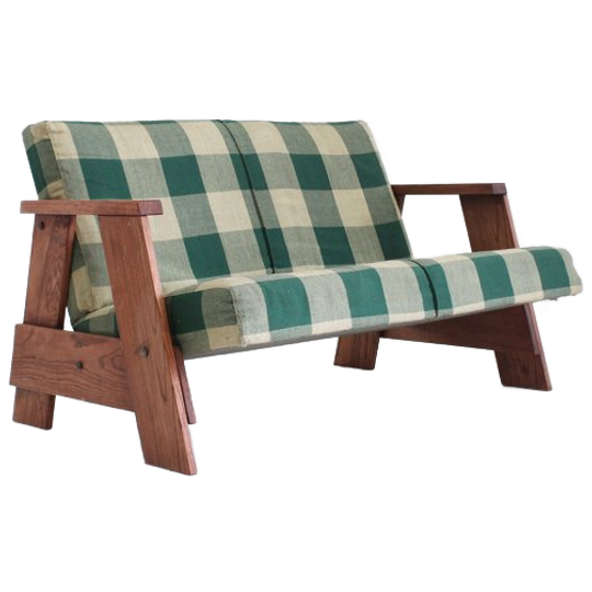 Vintage Sofa Checkered Fabric And Wood , Italy 1
