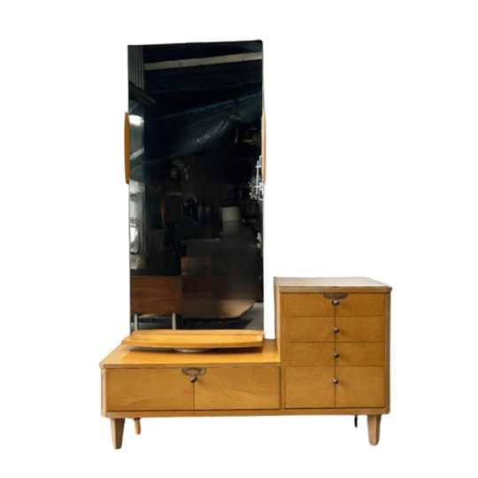Vintage Kaptafel / Kast Met Draaibare Spiegel - Hout, Lades 1
