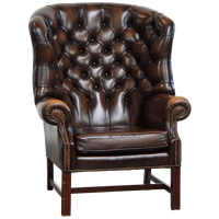 Donkerbruine, Sierlijke Rundleren Chesterfield Oorfauteuil In Een Klassieke Engelse Stijl