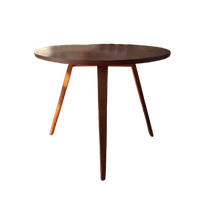 Vintage Ronde Teakhout En Fineer Bijzet Tafel