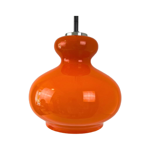 Midcentury Hanglamp Oranje Opaline, Chroom - Peill & Putzler