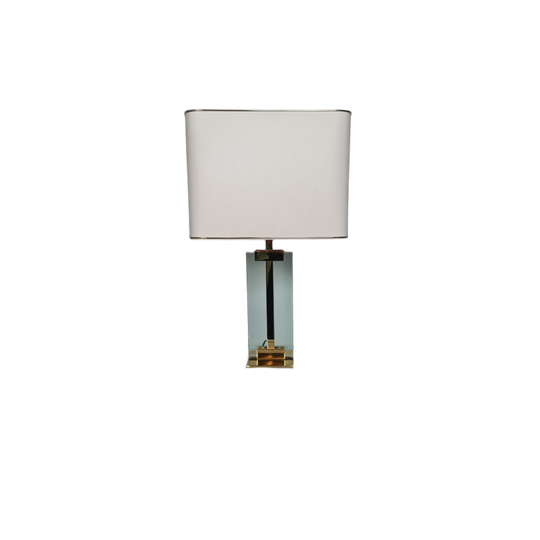 Fratelli Martini Tafellamp, Goud Messing - Glas, Beige Kap, 40x25x67cm 1