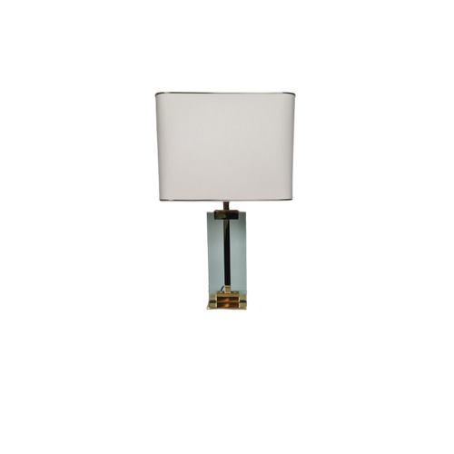 Fratelli Martini Tafellamp, Goud Messing - Glas, Beige Kap, 40X25X67Cm