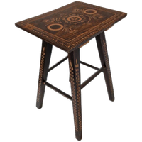 Antiek Houtsnijwerk Tafeltje Plantentafel Krukje
