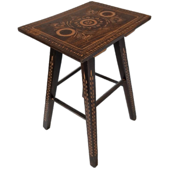 Antiek Houtsnijwerk Tafeltje Plantentafel Krukje 1