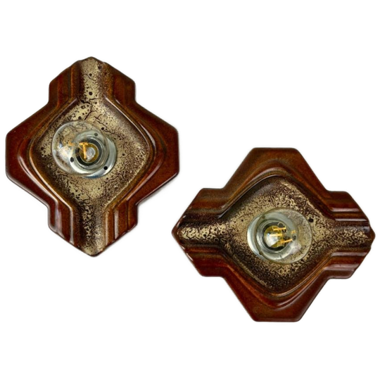 2x Unieke Wandlamp Fat Lava- Keramiek, Bruin/beige 1